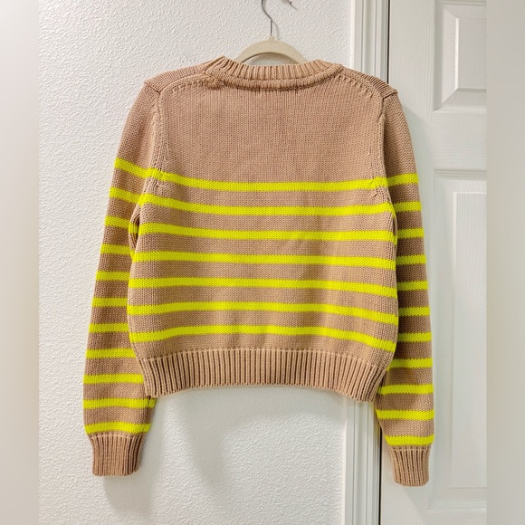 Boden Lucy chunky cotton sweater size medium camel brown neon yellow stripes - Picture 4 of 7